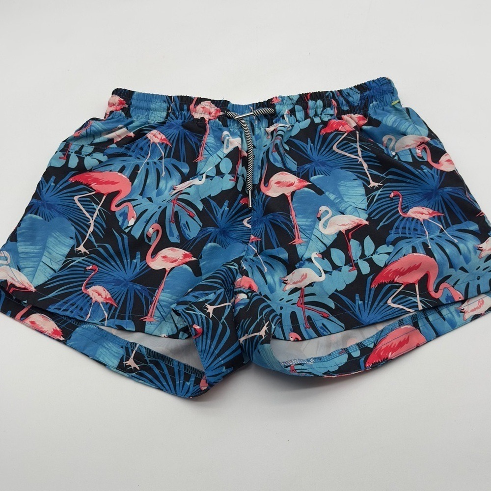 Hot Coals Womens Flamingo Tropical Print Board Shorts Blue Pink Size Medium